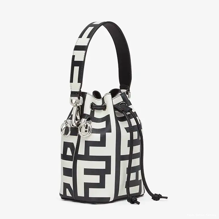 Affordable HOT Fendi Capsule White Mini Roma Mon In Leather Tresor Black Bucket Fendi Bag 0602